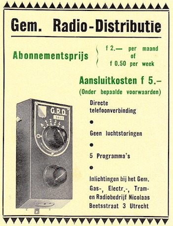 Utrecht - advertentie GETRU vm radiodistributiecentrale