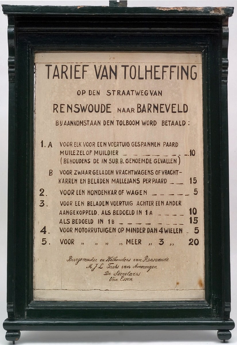 Tolbord Renswoude-Barneveld 1860-1944; Erfgoedhuis Utrecht en Oudheidkundige kamer Renswoude